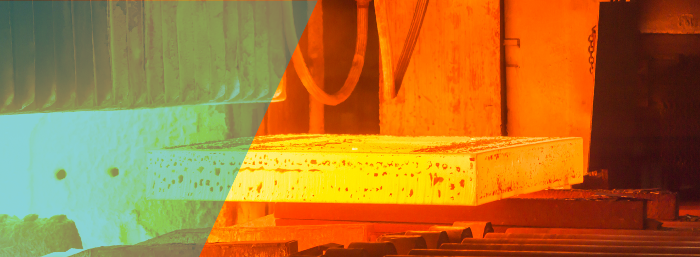 Metal furnace creating a block of molten iron